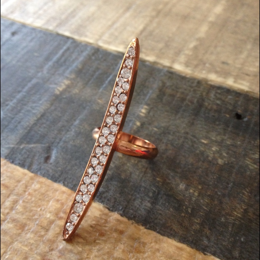 Rose Gold Pavé Marquise Bar Ring - Women Jewelry